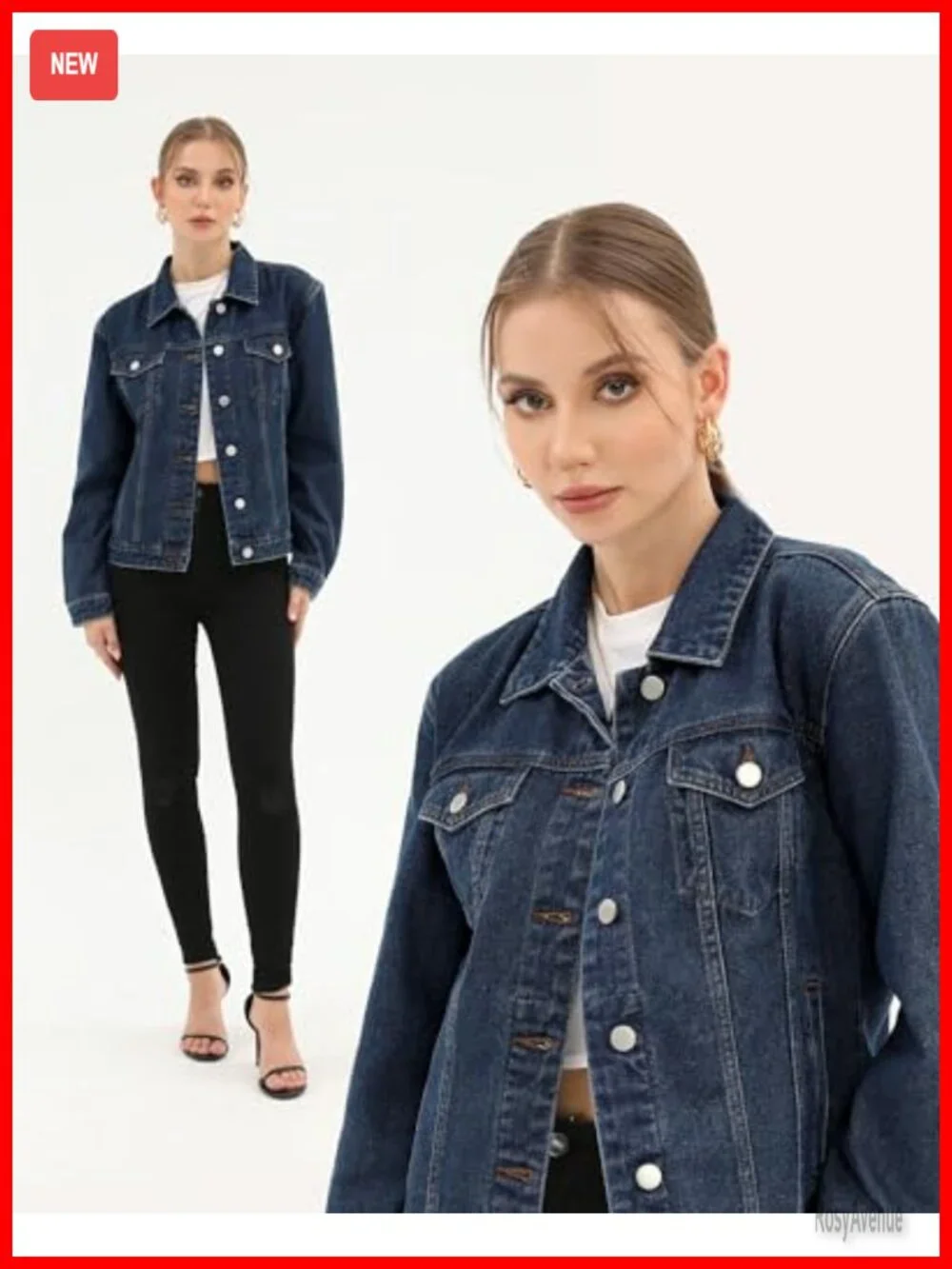 Women Denim Jacket Button Up Long Sleeve with Inner Pockets